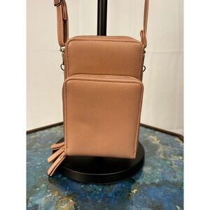 Pink Faux Leather Phone Wallet Crossbody Bag with Tassel Gold Zippers